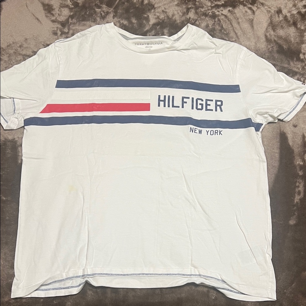 Tommy Hilfiger White Tee with Red and Blue Accents